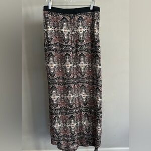 A.L.C. Maxi silk tribal skirt. Long front slit. Side pockets. Wool waist band.